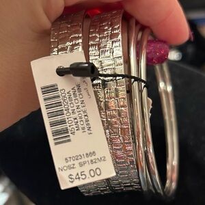 White House Black Market Textured Silver Bracelet Set With Earrings